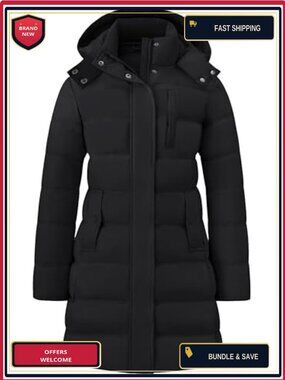 Women's Long Puffer Jacket Lightweight Hooded Winter Coat Waterproof